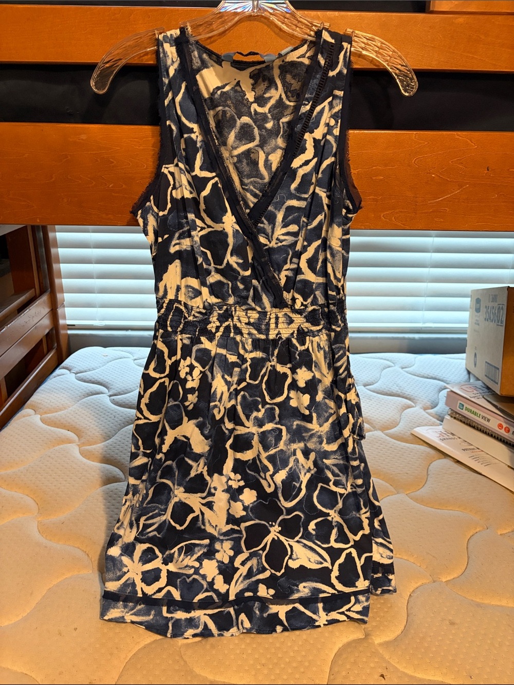 Simply Vera Vera Wang Navy and White Floral Faux-Wrap Mini Dress